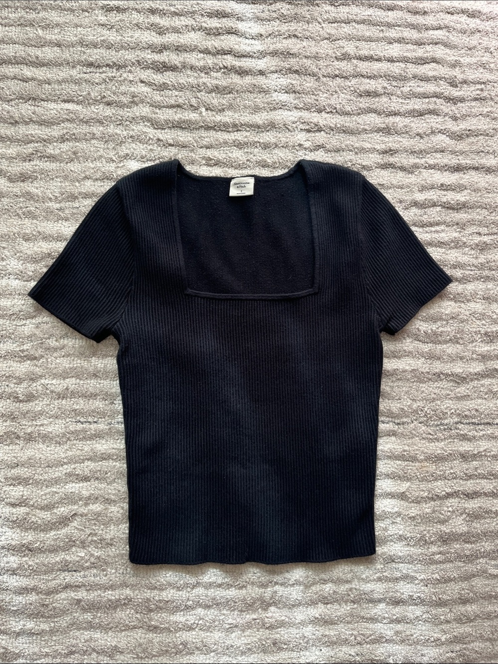 Abercrombie & Fitch Black Ribbed Square-Neck Short Sleeve Sweater